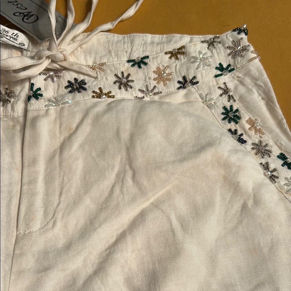 Embroidered Cream Drawstring Pants - Picture 2 of 4